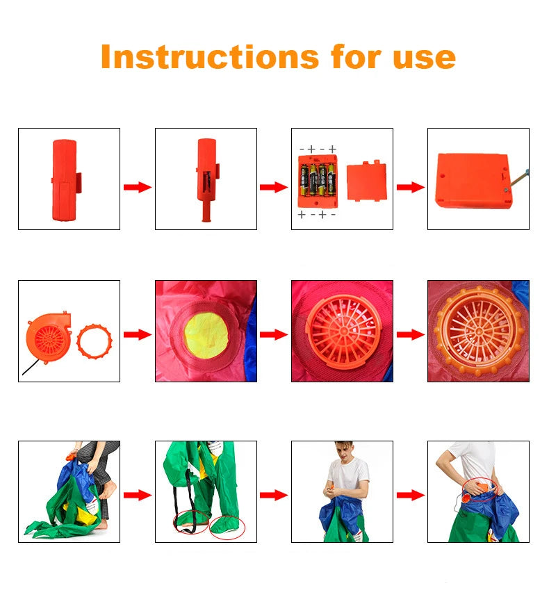 Inflatable Dinosaur Costume for Kids, Ride-On Style Dress-Up Outfit with Fan for Halloween, Birthday Parties and Holiday Cosplay