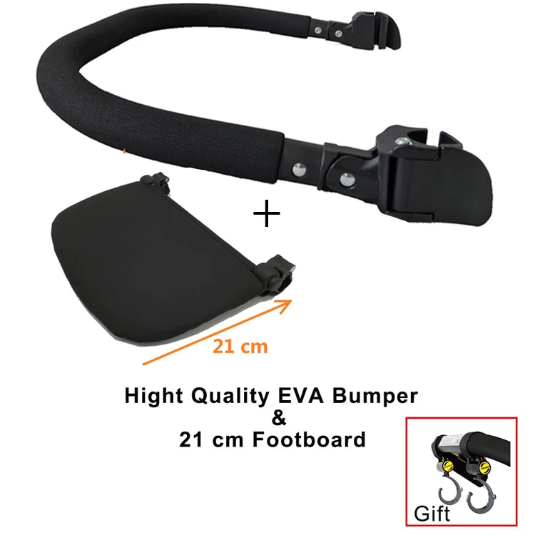 YOYO Compatible Bumper Bar and Footboard Combo by MomTan, 21 x 32 cm Footrest with Seamed PU Leather, Zippered PU Leather or EVA Armrest Options
