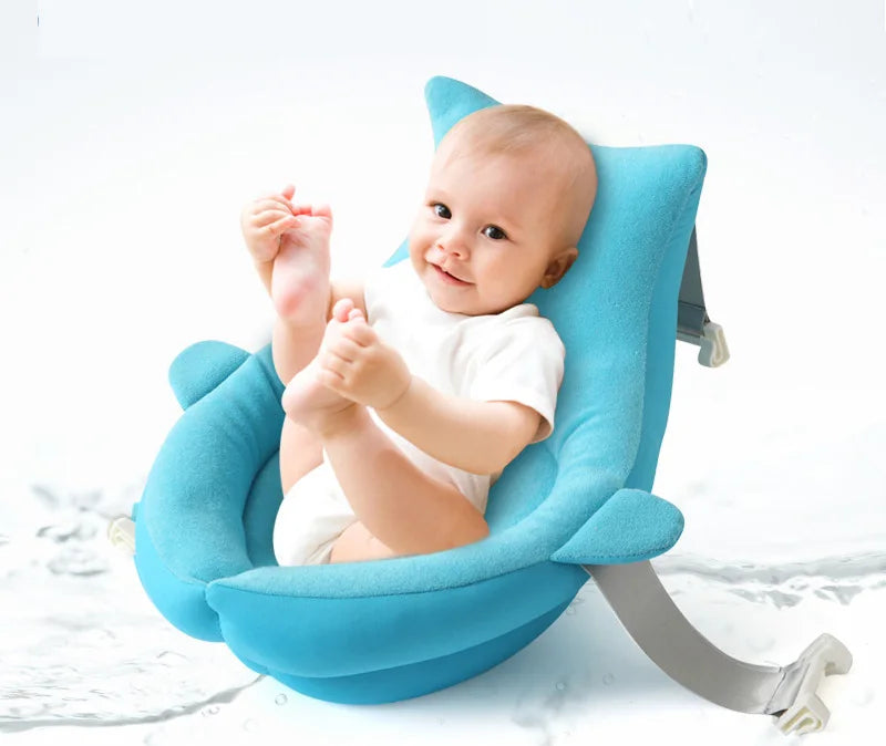 Shark Baby Bath Cushion with Padded Sides, Mesh Center and Attachment Straps, Foldable Blue or Pink Bath Pad for Adult-Supervised Infant Bathing