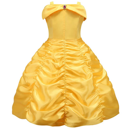 Yellow Princess Dress for Girls, Belle-Inspired Costume Gown in Dress A, B or C Styles and Sizes 3T–10T for Birthday Parties and Halloween