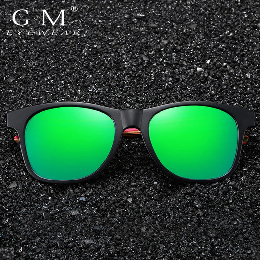 Wood Temple Polarized Sunglasses for Boys and Girls by GM, Recycled Frames with Colorful Wooden Arms for Summer Outings and Gifts
