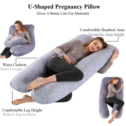U-Shaped Pregnancy Body Pillow with Detachable Polyester Cover, PANGDUBE Maternity Cushion for Adult Rest, Approx. 115 x 55 cm