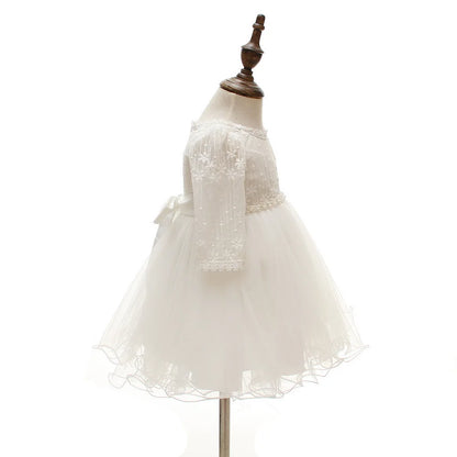 Baby Baptism Gown for Girls with Long Sleeves, Lace Details and Cotton Lining, Dress and Cap Set for Christening and First Birthday Photos