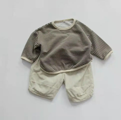 Striped Kids Sweatshirt with Crew Neck and Long Sleeves, Cotton Casual Pullover Top for Toddler Boys and Girls, Spring and Fall Layering