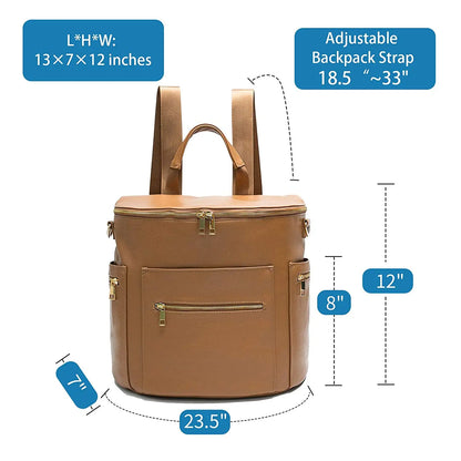 Convertible Diaper Backpack in PU Leather with Changing Pad, 11 Storage Pockets, Insulated Bottle Pockets and Shoulder Straps for Parents