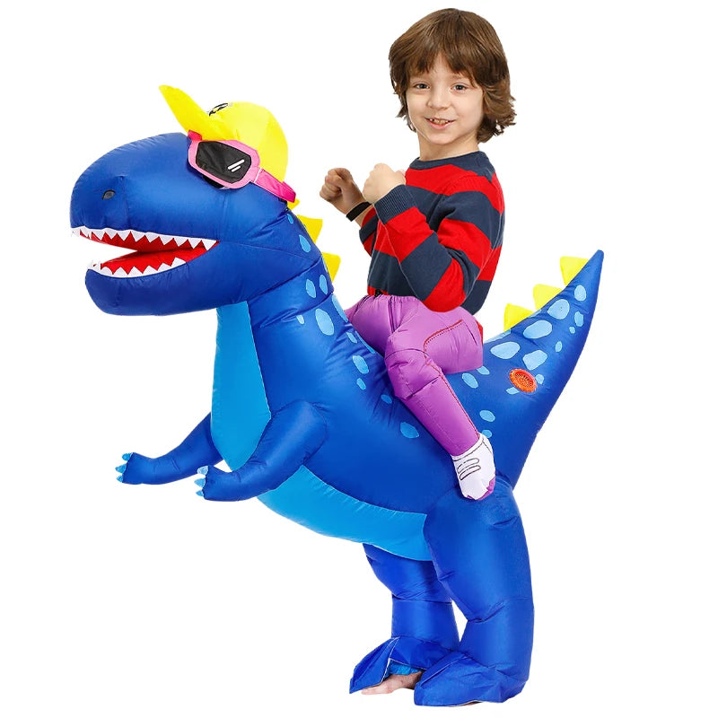 Inflatable Dinosaur Costume for Kids, Ride-On Style Dress-Up Outfit with Fan for Halloween, Birthday Parties and Holiday Cosplay