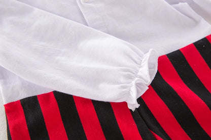 Infant Pirate Romper Costume Set with Vest, Head Scarf and Belt, Cotton Blend Red Stripe Outfit for Baby and Toddler Halloween Parties