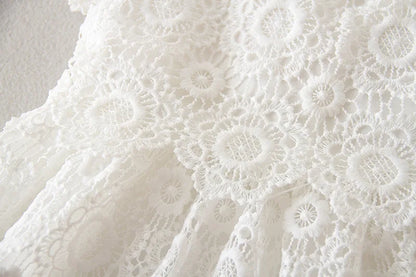 Baby Baptism Gown for Girls with Long Sleeves, Lace Details and Cotton Lining, Dress and Cap Set for Christening and First Birthday Photos
