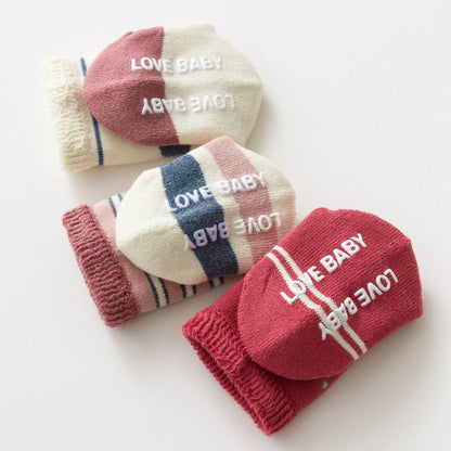 Baby Terry Cotton Socks 3-Pair Set, Thick Non-Slip Socks for Newborns, Infants and Toddlers Ages 0-5 Years for Cozy Fall and Winter Wear