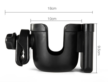 Stroller Bottle and Cup Holder with Clamp Mount and Optional Phone Slot, Single-Cup or Combination Storage Accessory for Walks and Family Outings
