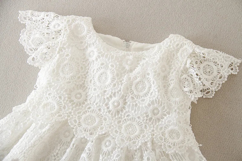 Baby Baptism Gown for Girls with Long Sleeves, Lace Details and Cotton Lining, Dress and Cap Set for Christening and First Birthday Photos