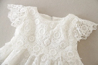 Baby Baptism Gown for Girls with Long Sleeves, Lace Details and Cotton Lining, Dress and Cap Set for Christening and First Birthday Photos