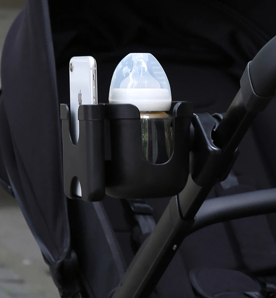 Stroller Bottle and Cup Holder with Clamp Mount and Optional Phone Slot, Single-Cup or Combination Storage Accessory for Walks and Family Outings