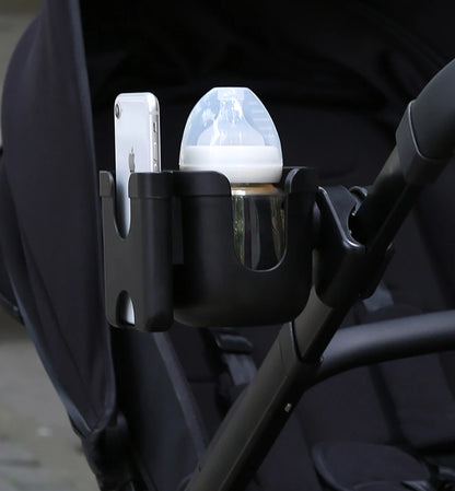 Stroller Bottle and Cup Holder with Clamp Mount and Optional Phone Slot, Single-Cup or Combination Storage Accessory for Walks and Family Outings