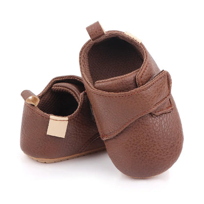 Baby Strap Shoes with Rounded Toes and Heel Pull Tabs, Solid Color Moccasin-Style Footwear for Infant Boys and Girls Everyday Outfits