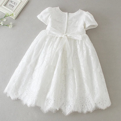 Baby Baptism Gown for Girls with Long Sleeves, Lace Details and Cotton Lining, Dress and Cap Set for Christening and First Birthday Photos
