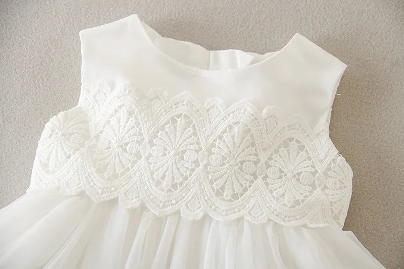 Baby Baptism Gown for Girls with Long Sleeves, Lace Details and Cotton Lining, Dress and Cap Set for Christening and First Birthday Photos