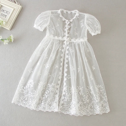 Baby Baptism Gown for Girls with Long Sleeves, Lace Details and Cotton Lining, Dress and Cap Set for Christening and First Birthday Photos