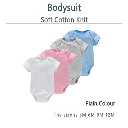 Short Sleeve Baby Bodysuits 3-Pack in 100% Cotton, Solid Color Infant One-Piece Outfits with Envelope Shoulders and Snap Bottoms for Daily Wear
