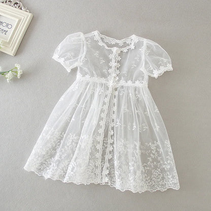 Baby Baptism Gown for Girls with Long Sleeves, Lace Details and Cotton Lining, Dress and Cap Set for Christening and First Birthday Photos