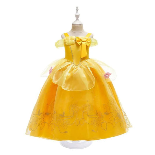 Yellow Princess Dress for Girls, Belle-Inspired Costume Gown in Dress A, B or C Styles and Sizes 3T–10T for Birthday Parties and Halloween