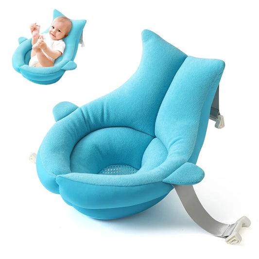 Shark Baby Bath Cushion with Padded Sides, Mesh Center and Attachment Straps, Foldable Blue or Pink Bath Pad for Adult-Supervised Infant Bathing