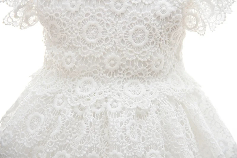 Baby Baptism Gown for Girls with Long Sleeves, Lace Details and Cotton Lining, Dress and Cap Set for Christening and First Birthday Photos
