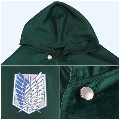 Attack on Titan Cosplay Costume Set with Jacket, Green Cloak, Skirt and Straps, Levi, Mikasa, Eren and Hange Options for Halloween