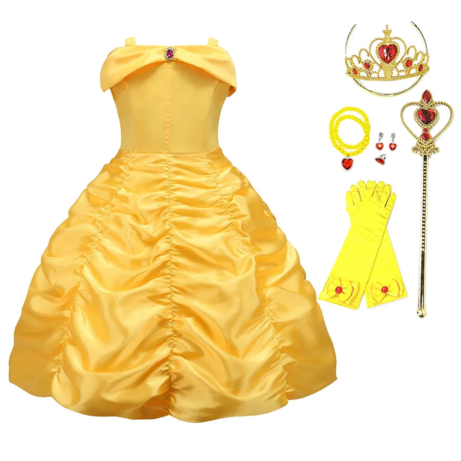 Yellow Princess Dress for Girls, Belle-Inspired Costume Gown in Dress A, B or C Styles and Sizes 3T–10T for Birthday Parties and Halloween