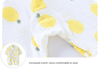 Muslin Cotton Baby Kimono Romper with Side Ties and Leg Snaps, Long Sleeve Printed Footless Jumpsuit for Boys and Girls, 0-24 Months