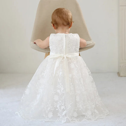 Baby Baptism Gown for Girls with Long Sleeves, Lace Details and Cotton Lining, Dress and Cap Set for Christening and First Birthday Photos