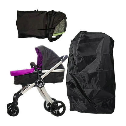 Stroller Gate Check Bag in Black Oxford Cloth with Drawstring Closure and Carry Handles, Foldable Travel Storage Cover for Compact Strollers