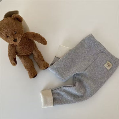 Ribbed Toddler Fleece Lined Pants with Bear Patch, Elastic Waist Pull-On Winter Trousers for Boys and Girls, Listed Sizes 12M to 6T