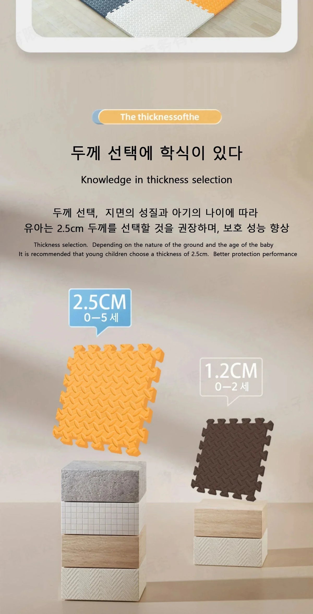 Textured Baby Puzzle Floor Mat, 8 Solid-Color Interlocking 30 x 30 cm Tiles with 2.5 cm Thickness for Supervised Nursery and Playroom Activities