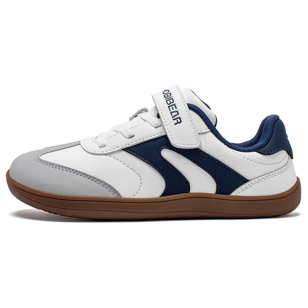 Big Kids Barefoot Sneakers by HOBIBEAR with Wide Toe Box, Zero-Drop Rubber Sole, Hook-and-Loop Strap and Artificial Leather Upper for Everyday Walking