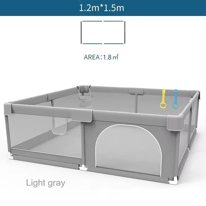 Baby Playpen with Pull Rings by IMBABY, Light Gray Mesh Activity Fence with Zippered Door and Multiple Size Options for Supervised Play