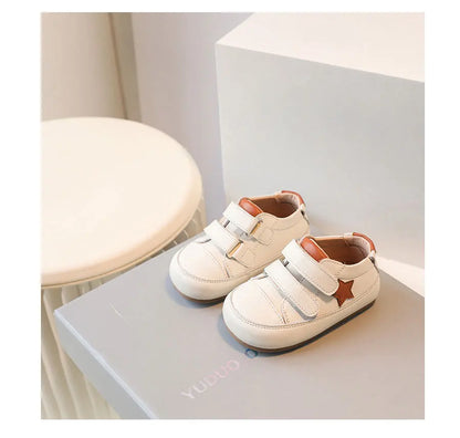 Toddler Star Sneakers with Double Hook-and-Loop Straps, Microfiber Leather Baby Boys and Girls Casual Shoes in Red Silver or Dark Blue, Sizes 15-27