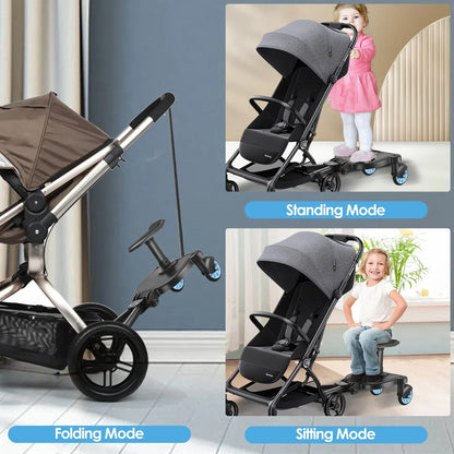 Stroller Ride-On Board with Detachable Seat, Sit or Stand Platform for a Second Child Ages 3-7, Single or Double Wheel Color Options