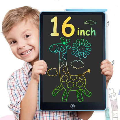 16-Inch Color LCD Drawing Board, Reusable Kids Writing Tablet with Erase Lock Switch and POM Stylus for Doodles, Letters and Number Practice