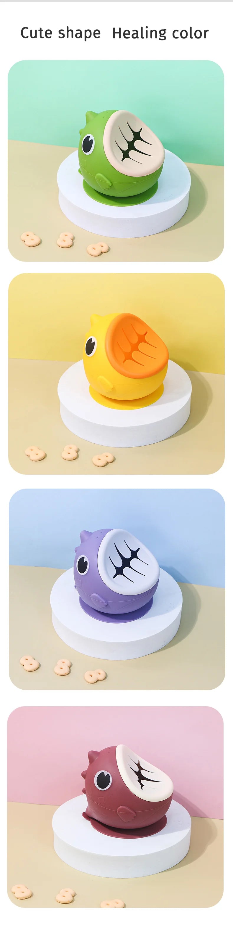 Dinosaur Silicone Suction Bowl with Slotted Snack Lid, Cartoon Baby Feeding Dish for Supervised Weaning Meals and Toddler Snacks