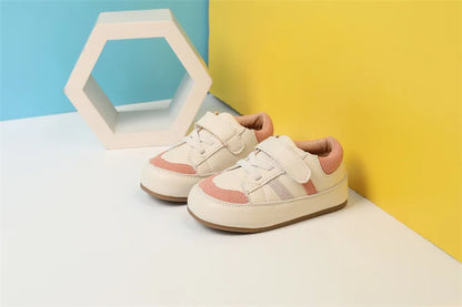 Baby Colorblock Strap Sneakers in Microfiber Leather, DIMI Low-Top Casual Shoes for Boys and Girls in Blue Pink or Brown, Spring and Fall Outfits