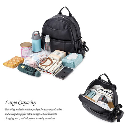 PU Diaper Bag Backpack with Zippered Storage and Front Pockets, 34 x 14 x 32 cm Baby Essentials Organizer for Parents and Everyday Outings
