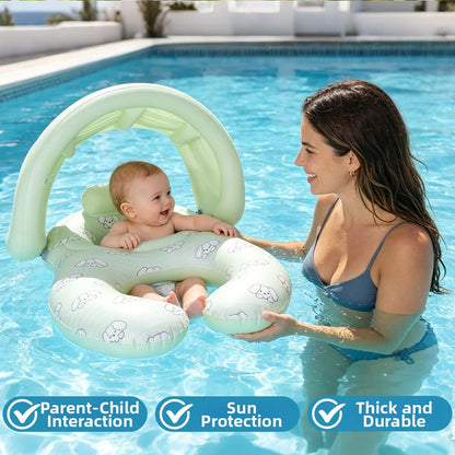 Parent-Child Double-Seat Inflatable Pool Float with Sun Canopy, Two-Seat Swim Ring for Supervised Family Water Play, WDF0752 or WDF0753