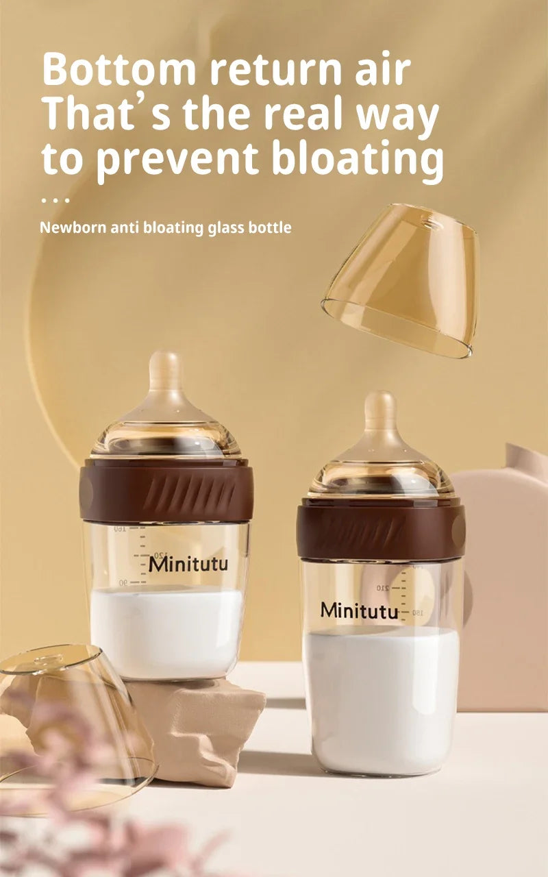 Glass Baby Feeding Bottle, Borosilicate Milk Bottle with Silicone Nipple and Bottom Air Return Valve, 80 mL, 160 mL and 240 mL Infant Options