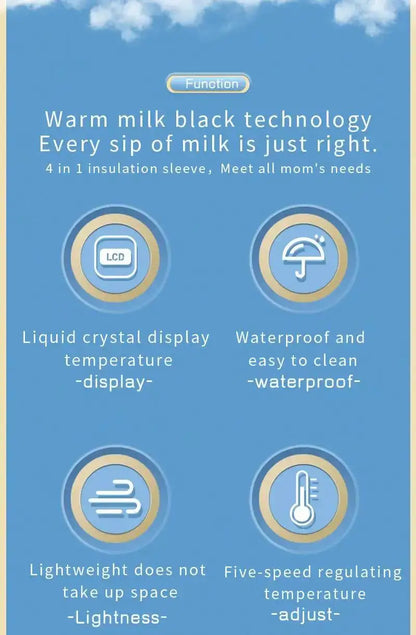 Baby Bottle Insulation Sleeve with LCD Display, Portable USB Milk Warming Cover with Carry Loop for Caregiver Use at Home and During Travel