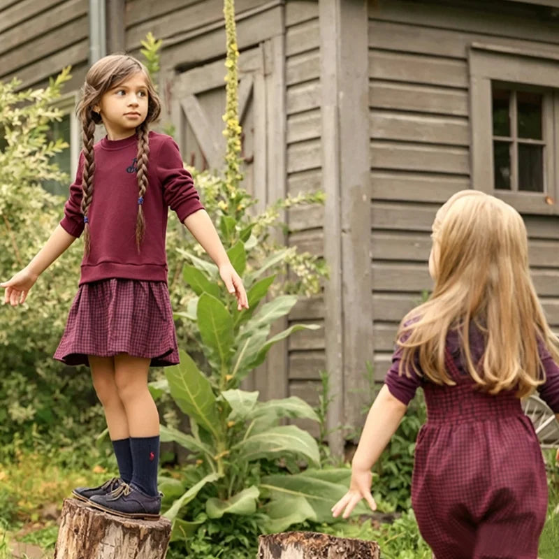 Maroon Gingham Sibling Matching Outfits, Cotton Navy and Burgundy Sweatshirt Dresses, Tops, Jumpers and Baby Rompers for Boys and Girls