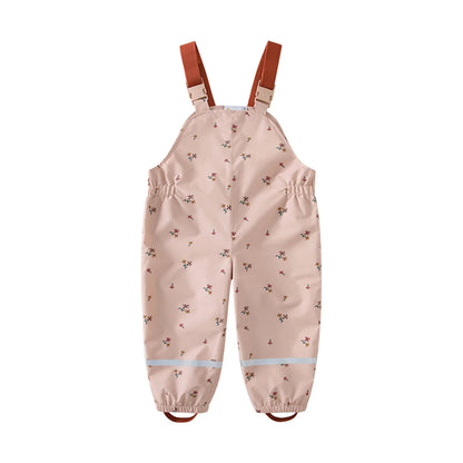 Kids Waterproof Rain Overalls by HONEYKING, Printed Bib Pants with Buckle Shoulder Straps and Elastic Cuffs for Boys and Girls Outdoor Play