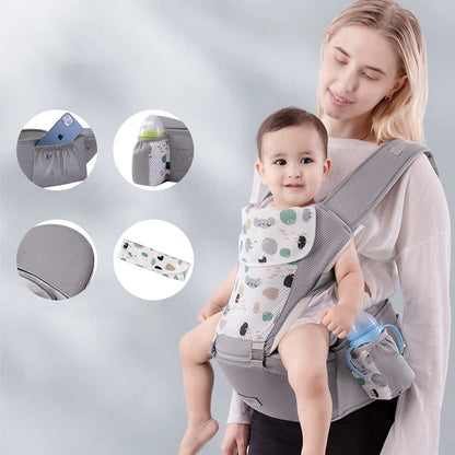Hip Seat Baby Carrier with Padded Shoulder Straps, Wide Waist Belt and Zippered Storage Pocket, Babywearing Gear in Solid and Floral Color Options