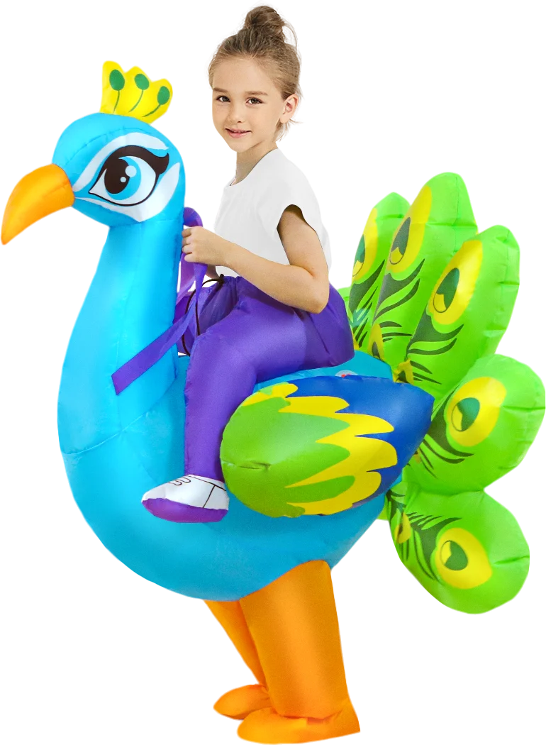 Inflatable Dinosaur Costume for Kids, Ride-On Style Dress-Up Outfit with Fan for Halloween, Birthday Parties and Holiday Cosplay