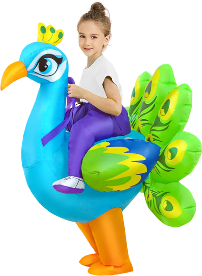 Inflatable Dinosaur Costume for Kids, Ride-On Style Dress-Up Outfit with Fan for Halloween, Birthday Parties and Holiday Cosplay